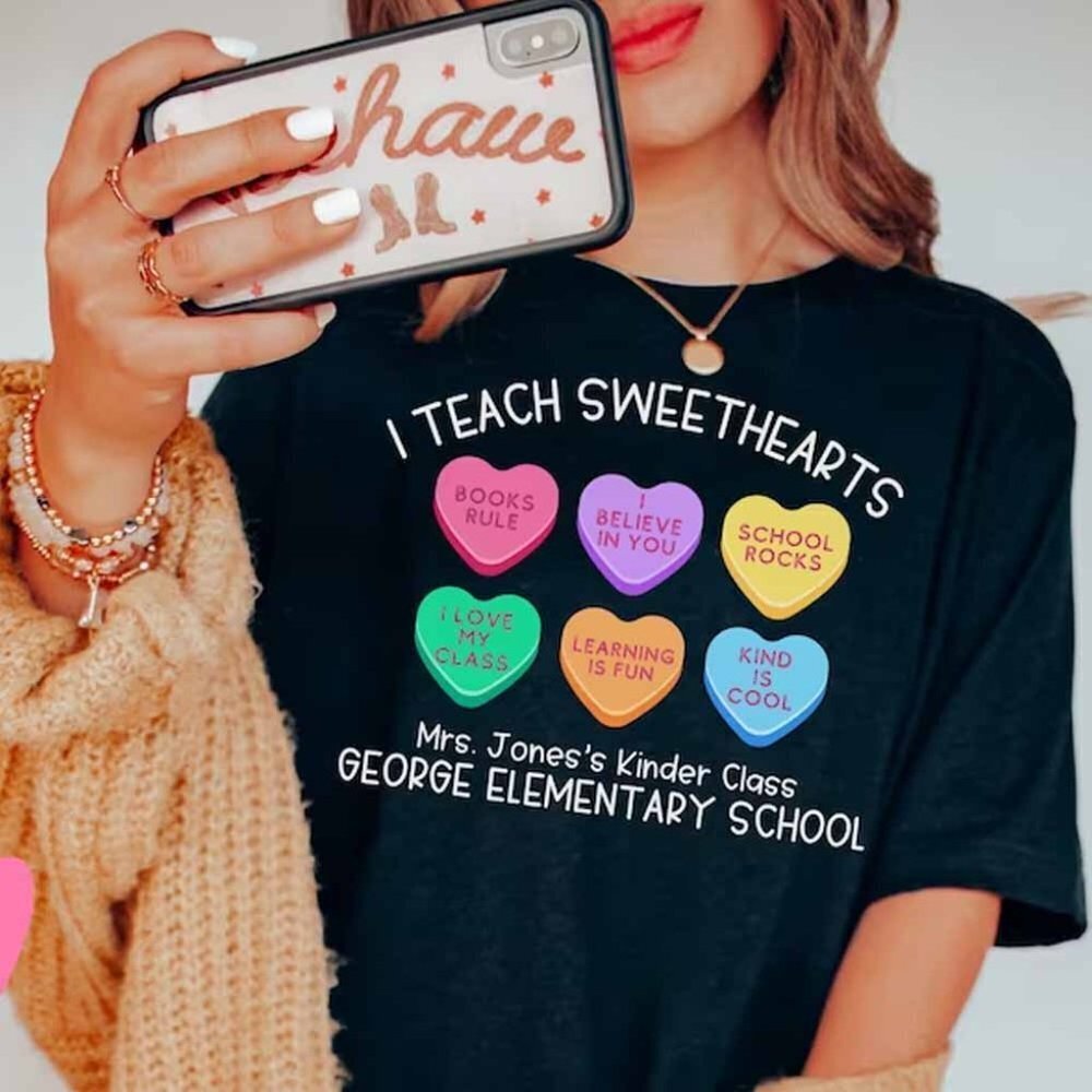 I Teach Sweethearts Teacher Valentines Day Personalized Teacher Name Tshirt